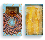 Сахар леденцовый развесной (в упаковке, шафран/белый, 170 гр., коробка картонная, прямоугольная, рисунок "Персия", голубой/коричневый, в коробке 88 упак.) (Артикул 0009)